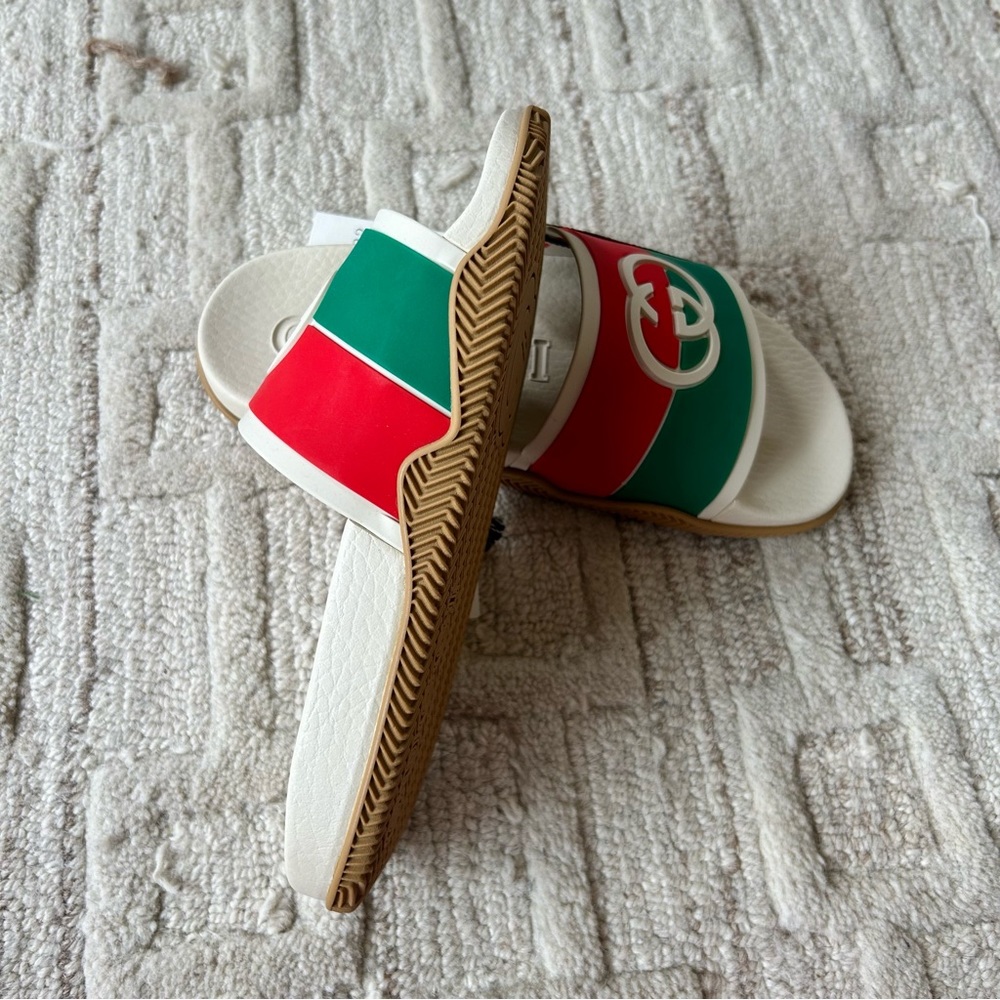 NWT Authentic Gucci Pursuit GG Flip Flop Slippers Sandals Pink/Green/White 35 - Picture 4 of 7